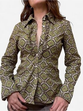 Tommy Bahama Y2K cotton green printed button down